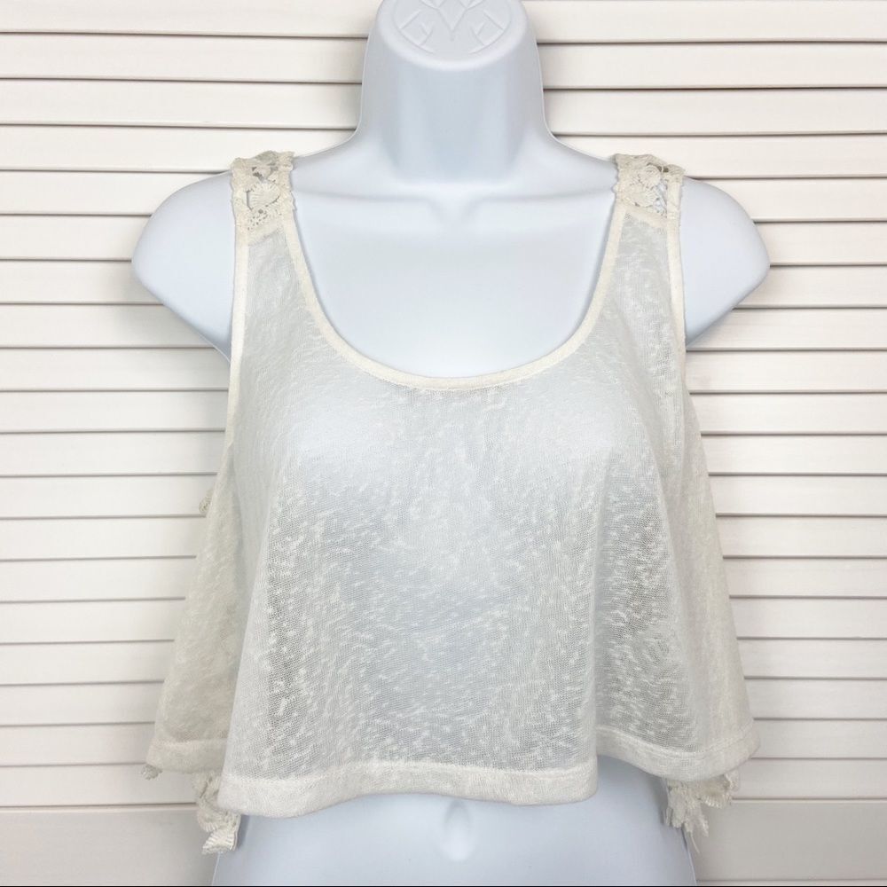 NWT En Cremé Sheer See Through Lace Backed Tank L